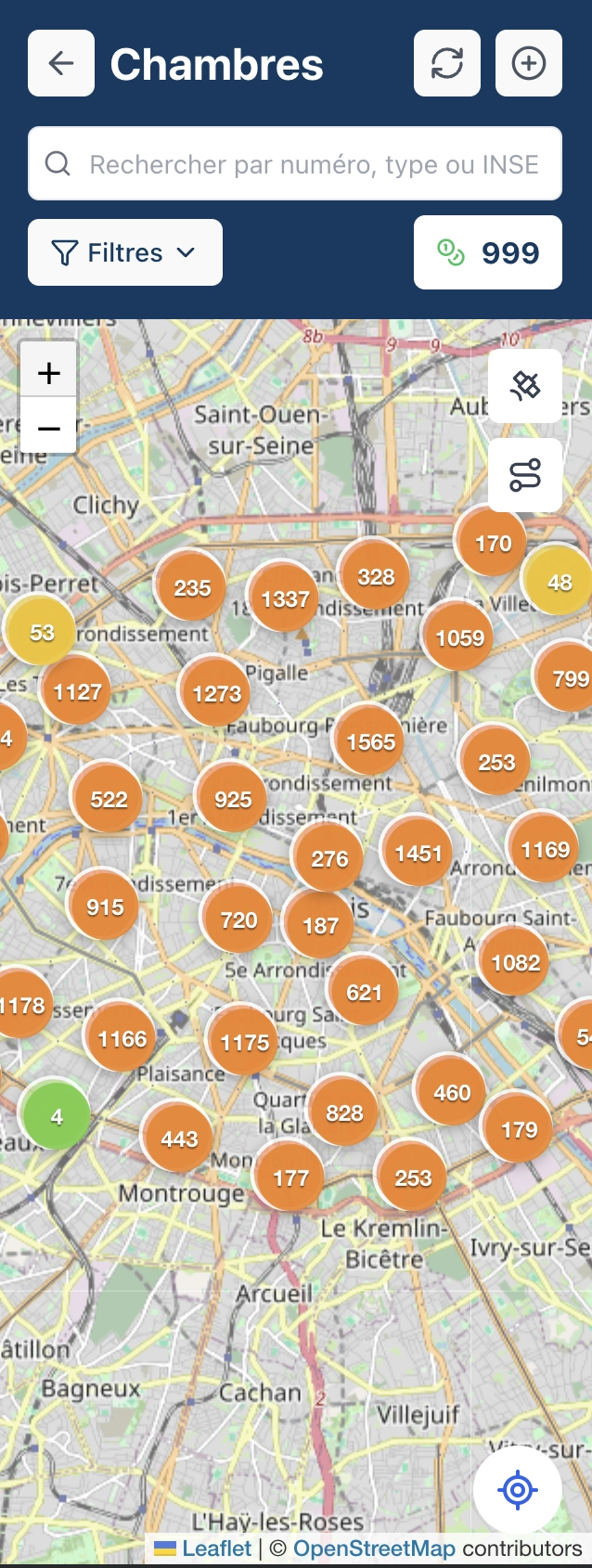 Carte intuitive avec regroupement de chambres