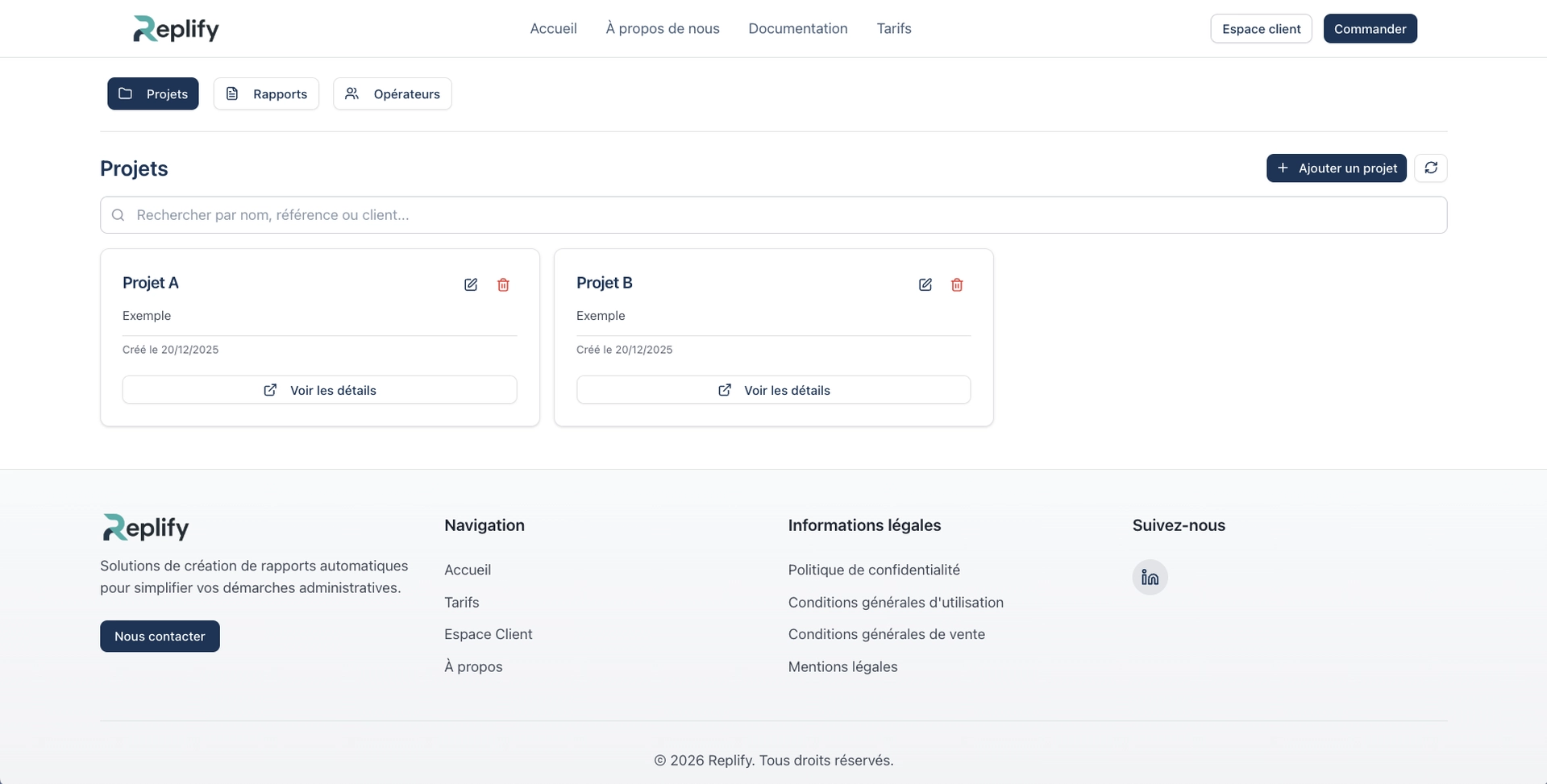 Capture d'écran - Projets